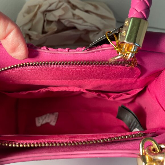 bebe Erika Mini Shopper Fuchsia Pink Satchel Top Handle Gold Bag NWT - Picture 11 of 13